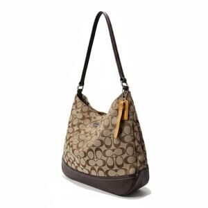 Coach Signature Brown Canvas Hobo Shoulder Bag